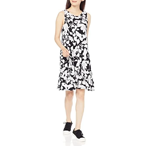 Amazon Essentials Robe débardeur cintrée (Disponible en Grande Taille) Femme, Noir Fleuri, M