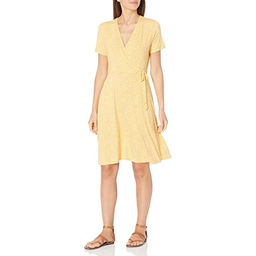 Offerta a tempo: Amazon Essentials Abito Avvolgente a Maniche Corte Donna, Giallo Tulipani, XS - 0.00% da 14.19 € a 14.19 €