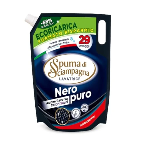 Offerta a tempo: Spuma di Sciampagna - Detersivo Lavatrice Nero Puro, Formula Concentrata con Azione Ravviva Colori Scuri, Igienizzante con 84% di Ingredienti Biodegradabili - 1305 ml, 29 Lavaggi - 37% da 3.79 € a 2.39 €