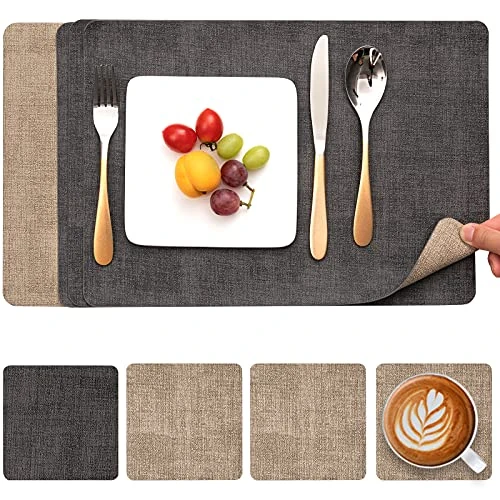 Offerta a tempo: Myir JUN Tovagliette Americane Lavabili in Pelle e Sottobicchieri Set di 4 - 0.00% da 19.69 € a 19.69 €