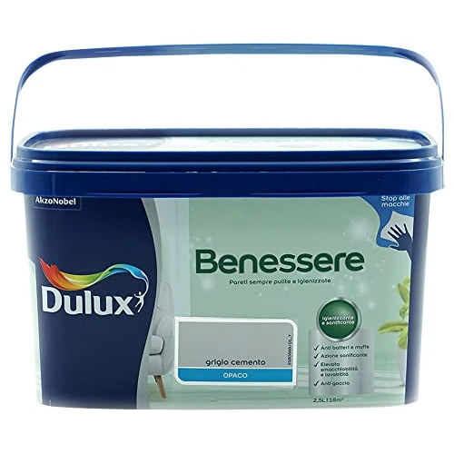 Dulux Wellness Painting Water Colored Indoor Paint Superwashable Anti Mildew with Silver Ions, 2.5 Litres, Cement Grey