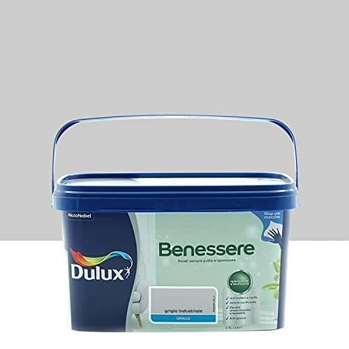 Offerta a tempo: Dulux Benessere Pittura Colorata all'Acqua per Interni Superlavabile Anti Muffa Anti Batteri con Ioni D'Argento, 2.5 Litri, Grigio Industriale, 2.5L - 67% da 32.99 € a 10.76 €