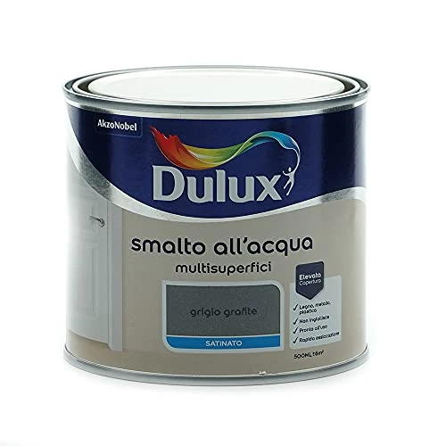Offerta a tempo: Dulux Smalto Satinato all'Acqua per Metallo Plastica e Legno Pronto all'Uso per Esterni e Interni, 0.5 Litri, Grigio Grafite - 0.00% da 22.52 € a 22.52 €