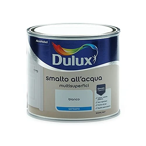 Offerta a tempo: Dulux Smalto Satinato all'Acqua per Metallo Plastica e Legno Pronto all'Uso per Esterni e Interni, 0.5 Litri, Bianco - 19% da 17.52 € a 14.24 €