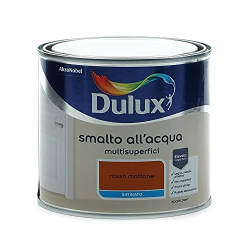 Offerta a tempo: Dulux Smalto Satinato all'Acqua per Metallo Plastica e Legno Pronto all'Uso per Esterni e Interni, 0.5 Litri, Rosso Mattone - 0.00% da 46.99 € a 46.99 €
