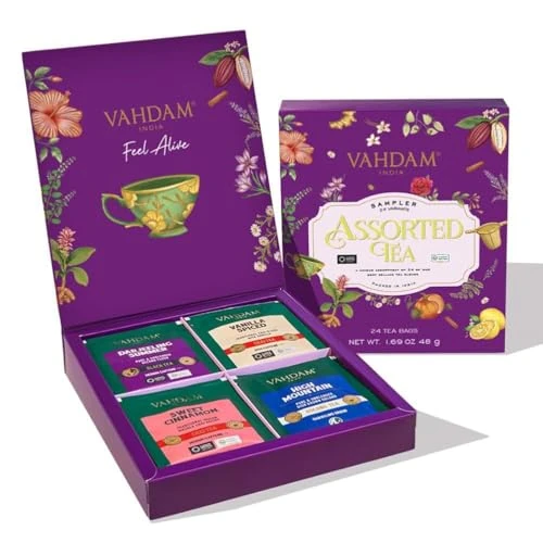 Offerta a tempo: VAHDAM, Set degustazione tè (24 tè di Natale) Senza glutine e senza OGM | Tisane, tè verde, Chai, tè nero | Regali di Natale 2025 per donne e uomini - 22% da 14.99 € a 11.69 €
