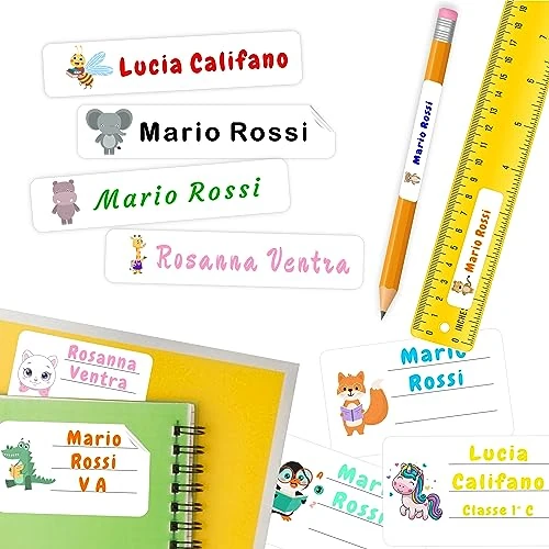 230 etiquetas personalizadas de colores escolares, material didáctico en 2 formatos conveniencia, 180 pegatinas de 50 x 10 mm y 50 pegatinas de 50 x 30 mm, útiles para marcar bolígrafos, cuadernos,