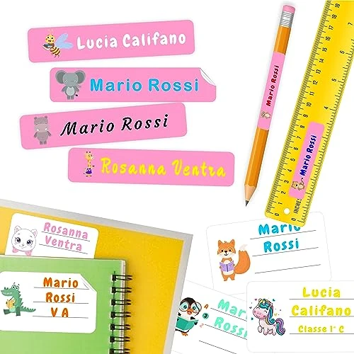 230 etiquetas adhesivas personalizadas coloridas escolares material educativo en 2 formatos conveniencia, 180 pegatinas 50 x 10 mm y 50 pegatinas 50 x 30 mm, útiles para marcar bolígrafos, cuadernos,
