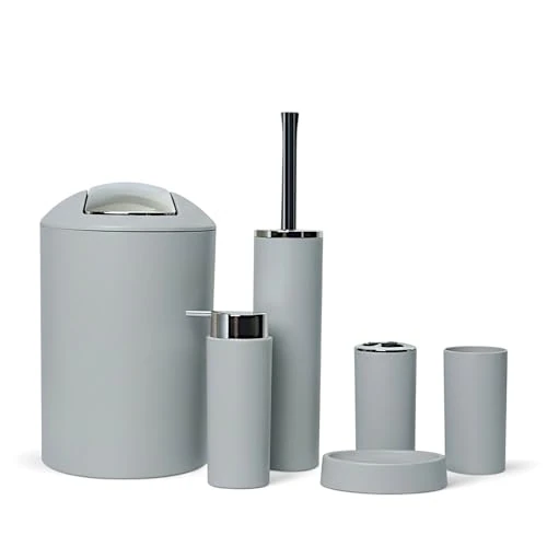 Tijdelijke aanbieding: GMMH Badset, 6-delig, diverse badkameraccessoires, met zeepdispenser en wc-borstel (lichtgrijs ontwerp 2a) van 34.99 € naar 34.99 € (0.00% korting)
