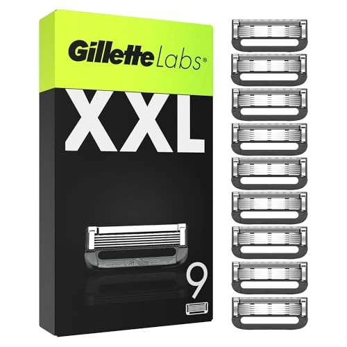 Gillette Labs Replacement Blades, Compatible with GilletteLabs Razor with Cleaning Element and Gillette Heated Razor, 9 Replacement Blades