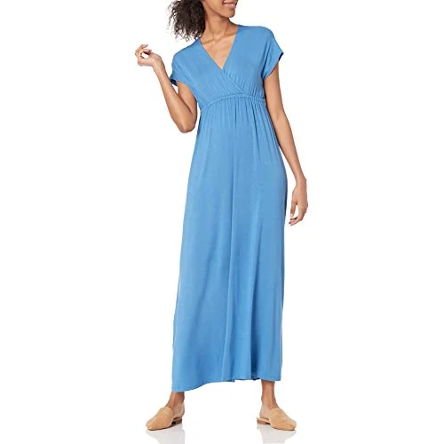 Limited-time offer: Amazon Essentials Women's Fit and Flare Waisted Jersey Maxi Dress (Available in Plus Size), Blue, XS from 25.40 £ to 25.40 £ (save 0.00%)