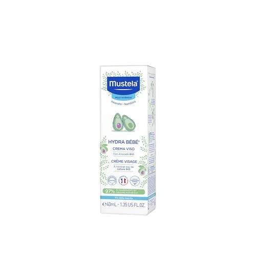 Offerta a tempo: Mustela Hydra Bébé Crema Viso al Perseose d’Avocado BIO e Vitamina E, Viso Neonati, Bambini, Tutta la Famiglia - Idrata e Mantiene la Pelle Morbida, 97% Ingredienti di Origine Naturale (40ml) - 23% da 10.10 € a 7.76 €