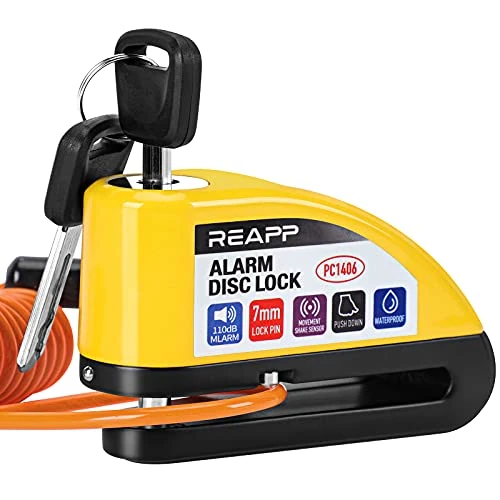 REAPP Verrouillage de disque moto antivol avec alarme sonore 110 dB pour moto, moto, moto, moto, moto, moto, moto, moto, moto, moto, moto, accessoires avec 2 clés et 1,5 m Reminder