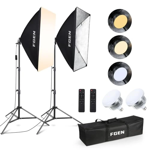 Softbox zestaw do studia fotograficznego, FGen LED85 W,2700-6400 K Softbox,2 x 50 x 70 cm, 2 m w pełni regulowany statyw świetlny do YouTube, nagrań wideo Tiktok, portretów studyjnych