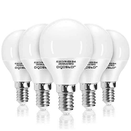 Zeitlich begrenztes Angebot: Aigostar LED Lampe E14 9W (Ersetzt 62W Birne), Natürliches Weiß 4000K, Glühbirne E14 840 Lumen, CRI＞80, Leuchtmittel E14 G45, 5er-Pack von 16.99 € auf 14.44 € (15% Rabatt)