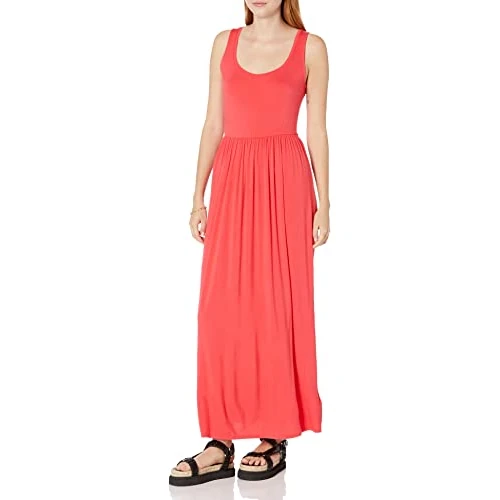 Amazon Essentials Women's Long Waisted Maxi Dress (Plus, Red, XS