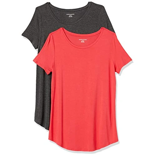 Limited-time offer: Amazon Essentials Women's Short-Sleeve Scoopneck Tunic, Pack of 2, Charcoal Heather/Red, XXL from 13.00 £ to 13.00 £ (save 0.00%)