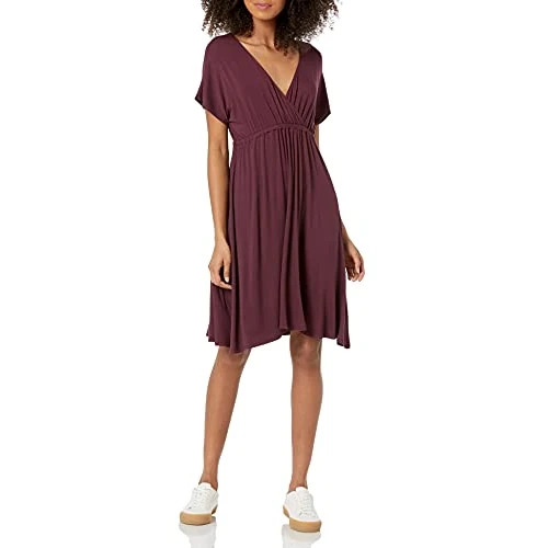 Amazon Essentials Vestito Incrociato (Taglie Forti Disponibili) Donna, Bordeaux, S