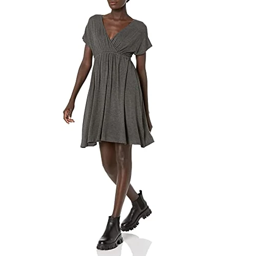 Zeitlich begrenztes Angebot: Amazon Essentials Damen Surplice-Kleid (Erhältlich in Übergröße), Dunkelgrau Meliert, XL von 16.40 € auf 16.40 € (0.00% Rabatt)