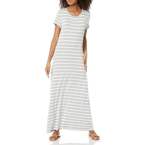 Offerta a tempo: Amazon Essentials Maxi Abito da Donna a Maniche Corte, Grigio mélange, a Righe francesi, XS - 0.00% da 17.17 € a 17.17 €
