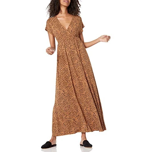 Tijdelijke aanbieding: Amazon Essentials Getailleerde maxi-jurk voor dames (verkrijgbaar in grote maten), karamel dierenprint, XS van 27.99 € naar 27.99 € (0.00% korting)