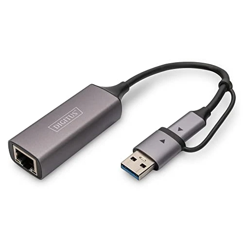 Offerta a tempo: DIGITUS Adattatore di rete USB - 2,5 Gbit/s - RJ45 a USB-C 3.1 - incl. adattatore tipo A - Full Duplex - Auto MDI-X - Grigio - 0.00% da 35.00 € a 35.00 €