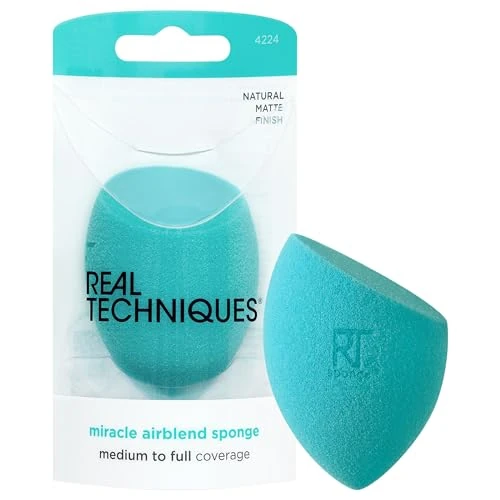 Real Techniques Miracle Airblend Sponge, Matte Makeup Blending Sponge for Liquid, Cream & Powder, Medium to Full Coverage, Latex-Free Foam, Precision Tip, Cruelty-Free,1 Count