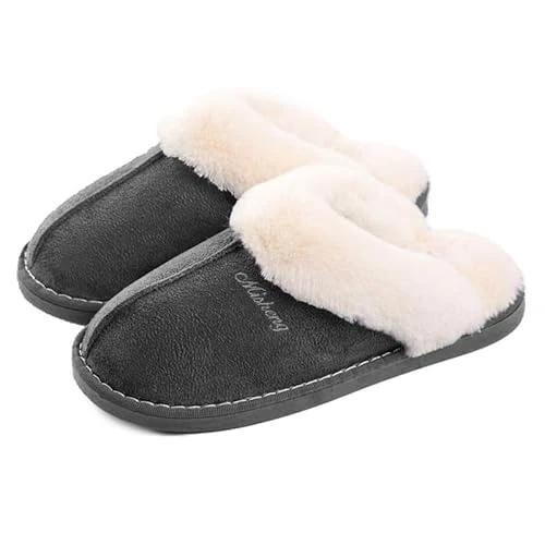 Limited-time offer: Misolin Women Men Slipper Memory Foam Fluffy Slip-on House Faux Suede Fur Lined/Anti-Skid Sole Indoor & Outdoor, 8.5/9.5 UK, Grey from 28.99 GBP to 16.98 GBP (save 41%)