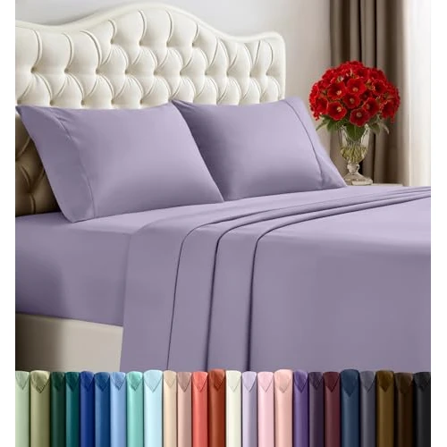 Utopia Bedding Juego de sábanas de 4 Piezas, Microfibra cepillada, Resistente al Encogimiento y a la decoloración, fácil Cuidado (matrimonial, Lavanda)