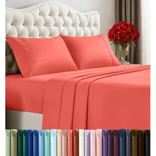 Utopia Bedding Juego de sábanas de 4 Piezas, Microfibra cepillada, Resistente al Encogimiento y a la decoloración, fácil Cuidado (King, Coral)