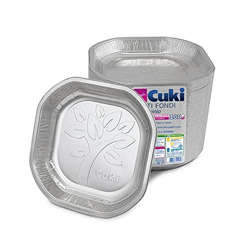Offerta a tempo: Cuki Piatti Fondi in alluminio resistente e riciclabile all'infinito, dimensione cm 19,8x19,8, 1 confezione da 100 pezzi - 34% da 37.63 € a 24.94 €
