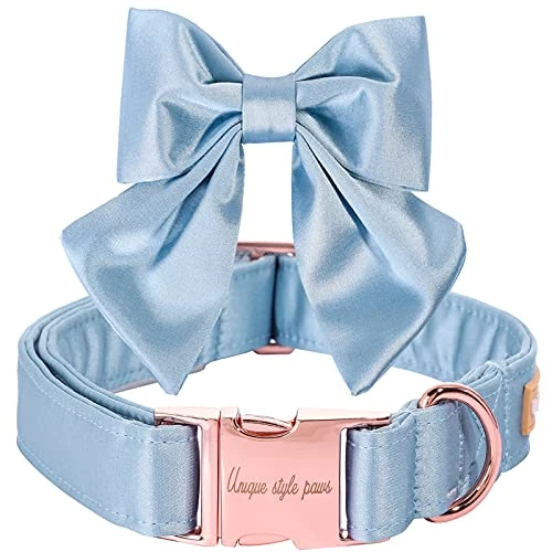 Limited-time offer: Unique Style Paws Silk Blue Adjustable Durable Collar with Bow for Small Puppy & Cat from 18.32 £ to 18.32 £ (save 0.00%)
