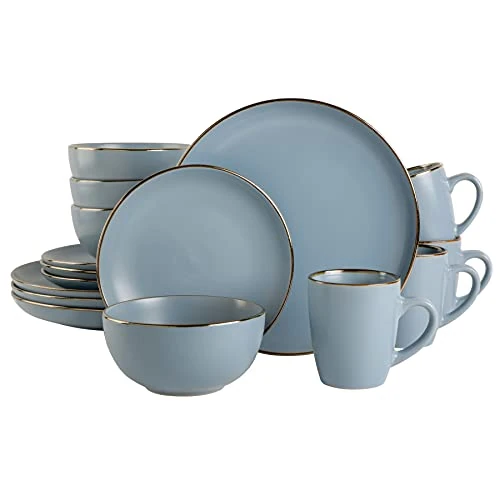 Oferta limitowana: Gibson Home Rockaway okrągły zestaw naczyń porcelanowych, serwis dla 4 (16 szt.), matowy niebieski z 206.45 zł na 206.45 zł (oszczędź 0.00%)