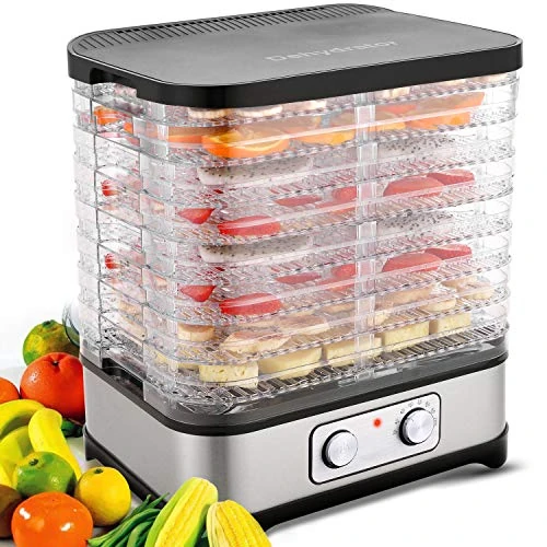Déshydrateur déshydrateur avec contrôle de la température, déshydrateur amovible à 8 étages contrôle de la température 35-70 ℃ pour viande, fruits, légumes et noix, 400 W, bouton, sans BPA