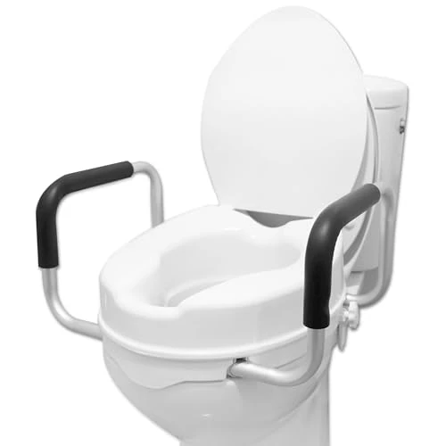 Beperkte aanbieding: PEPE - Toiletverhoger met Armleuningen (10 cm), Verhoogde Toiletbril Ouderen, WC Verhoger, Toiletverhoger 10 cm, Verhoogde Toiletbril Lifter, Raised Toilet Seat, Toiletverhogers met Deksel Wit van 45.89 EUR naar 45.89 EUR (besparing 0%)