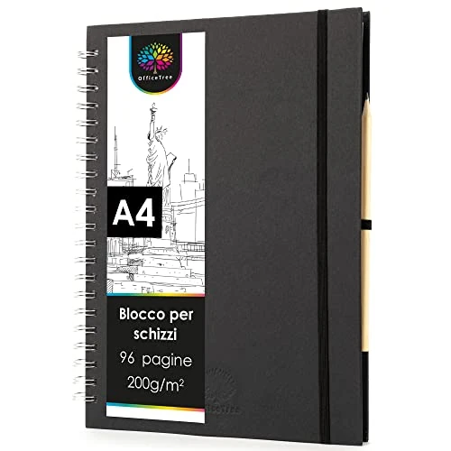 Offerta a tempo: OfficeTree Album da disegno A4 con rilegatura a spirale - Verticale - Blocco da 96 pagine 48 fogli - Fogli 200g - Carta bianca - per acquerello - Sketchbook con matita - 0.00% da 11.99 € a 11.99 €