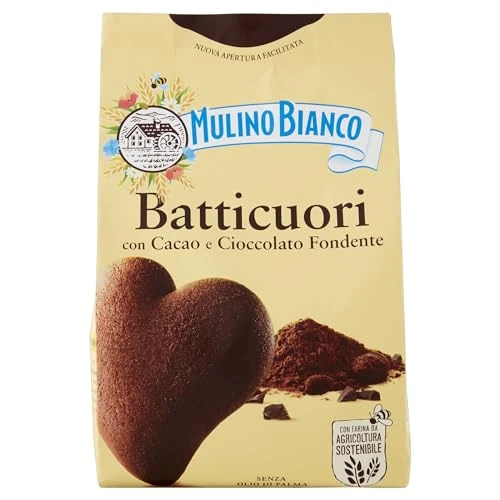 Mulino Bianco Biscuits Batticuore au cacao et au chocolat, sans huile de palme, petit déjeuner riche en saveur, 350 g