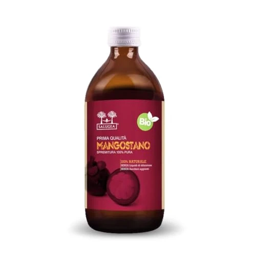 Succo di Mangostano Bio Salugea - 100% Puro E Biologico, Non Diluito - Integratore Naturale per il Benessere di Stomaco e Intestino - In Bottiglia di Vetro Scuro di Grado Farmaceutico - 500 ml