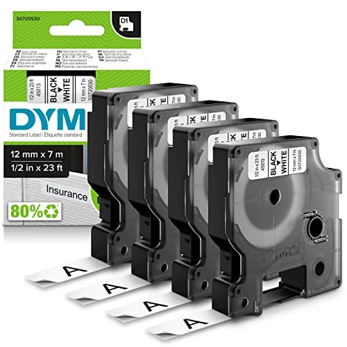 Offerta a tempo: DYMO D1 etichette originali | stampa nera su bianco | 12 mm x 7 mm | etichette autoadesive per etichettatrice LabelManager | 4 pezzi - 28% da 56.23 € a 40.55 €