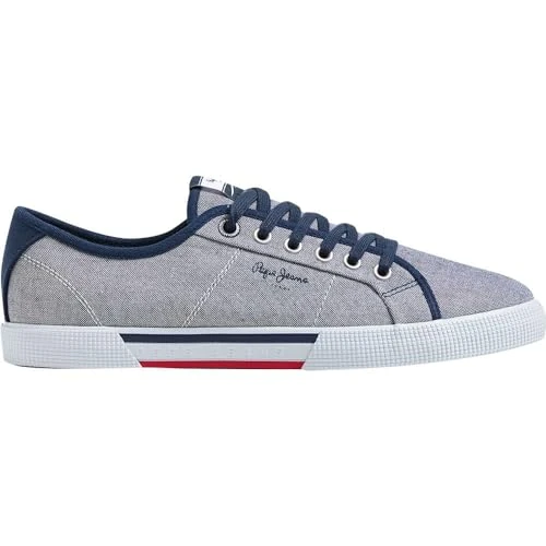 Limited-time offer: Pepe Jeans London Brady Men Chambray Men’s Regular Fit Leather Sneakers, Blue Wash from 41.99 £ to 38.99 £ (save 7.14%)