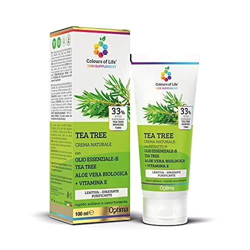 Colours of Life Skin Supplement Tea Tree - Natürliche Creme mit reinigender Wirkung - mit Bio-Aloe Vera und Vitamin E - Nützlich für Insektenstiche, Akne, Pickel - Format 100 ml