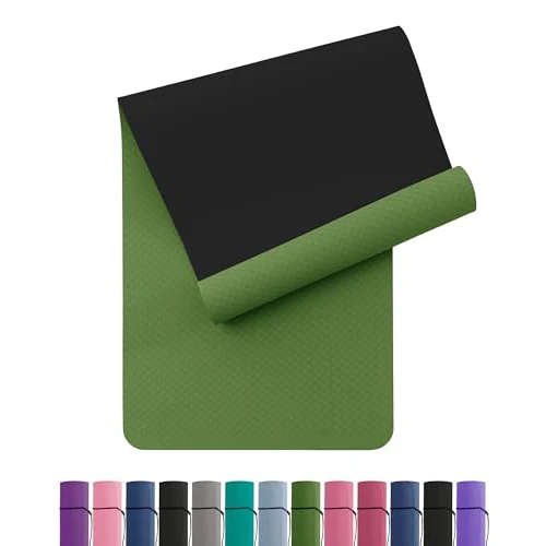 Offerta a tempo: Tappetino Fitness, Tappetini Yoga Antiscivolo in Ecologico TPE, Tappeto Palestra per Pilates Ginnastica con Linea di Posizione e Cinturino Yoga Mat 183*61*0.6cm (Verde - Nero) - 17% da 22.99 € a 19.19 €