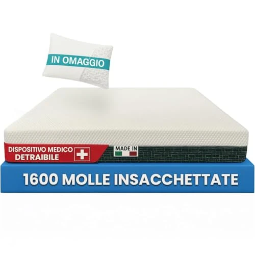 Offerta a tempo: Francegaglia® Materasso Healthy Relax 1600 Molle Insacchettate & Memory con Fascia 3D Traspirante + Cuscino in Fiocco di Memory - Altezza 25cm - Dispositivo Medico Detraibile 80x190 - 0.00% da 222.00 € a 222.00 €