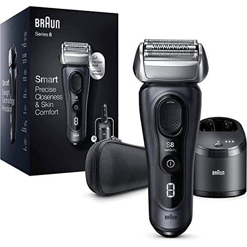 Offerta a tempo: Braun Series 8, Regolabarba Uomo, Rasoio Elettrico Barba Tecnologia Sonica, Lame Flessibili, Custodia da Viaggio in tessuto, Idea Regalo, 8463cc Nero - 31% da 284.40 € a 194.99 €