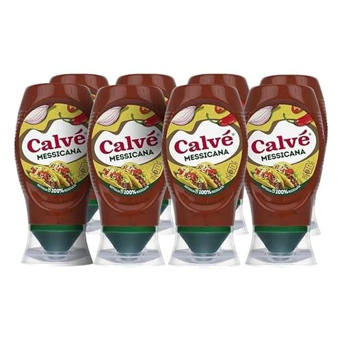 Calvé, Salsa Messicana, 8 Pezzi da 250 ml, Salsa Piccante Extragusto con Pomodoro e Peperoncino, Ideale per Tacos, Burritos, Nachos, Tortillas, Carne e Verdure