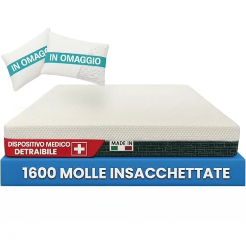Offerta a tempo: Francegaglia® Materasso Healthy Relax 1600 Molle Insacchettate & Memory con Fascia 3D Traspirante + 2 Cuscino in Fiocco di Memory - Altezza 25cm - Dispositivo Medico Detraibile 180x200 - 0.00% da 466.00 € a 466.00 €
