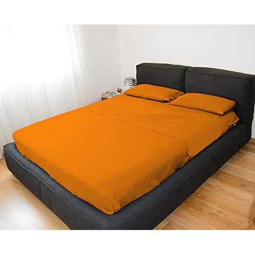 Offerta a tempo: GEMITEX Completo letto Matrimoniale, Colore ARANCIO, con Trattamento NO-STIRO, effetto Raso, in 100% Microfibra di poliestere. Composto da 2 lenzuola e 2 federe TINTA UNITA. Made in Italy - 43% da 41.96 € a 23.90 €