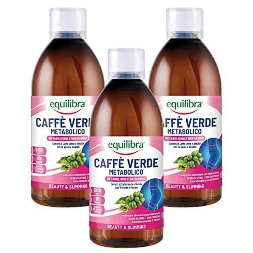 Equilibra Integratori Alimentari, Caffè Verde Metabolico, Integratore per l'Equilibrio del Peso Corporeo, con Tè Verde, Ananas, Betulla, Tarassaco e Caffè Verde, 3 Bottiglie da 500 ml