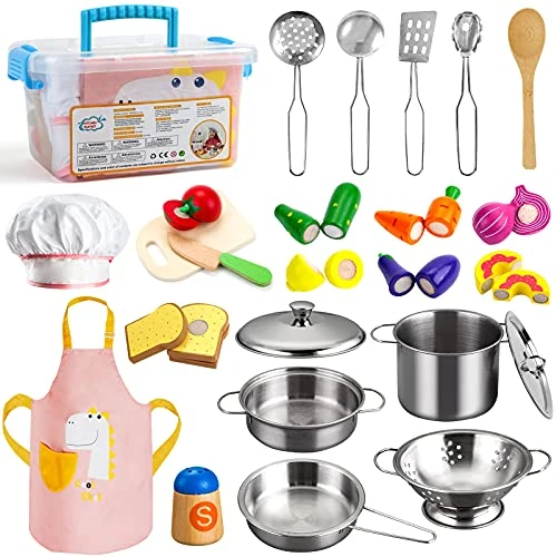 Oferta limitada: Sundaymot Juguetes de Cocina para Niños, Juguetes de Chef Cocina de Acero, Vegetales para Cortar, Delantal y Gorro De Cocinero, Juego de Cocina para Niños 3+ Años de 27.99 € a 27.99 € (ahorro 0.00%)