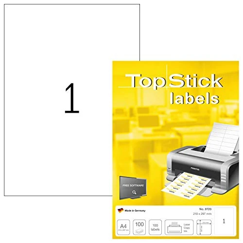 Zeitlich begrenztes Angebot: TopStick 8720 Universal Etiketten, 1000 Blatt, 210 x 297 mm, 1 pro A4 Bogen, 1000 Stück, selbstklebend, bedruckbar, matt, blanko Papier Klebeetiketten Aufkleber, weiß von 38.70 € auf 38.70 € (0.00% Rabatt)